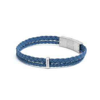 Doppeltes hellblaues Armband aus italienischem Nappaleder mit versilberter Oberfläche - Duo Light Blue